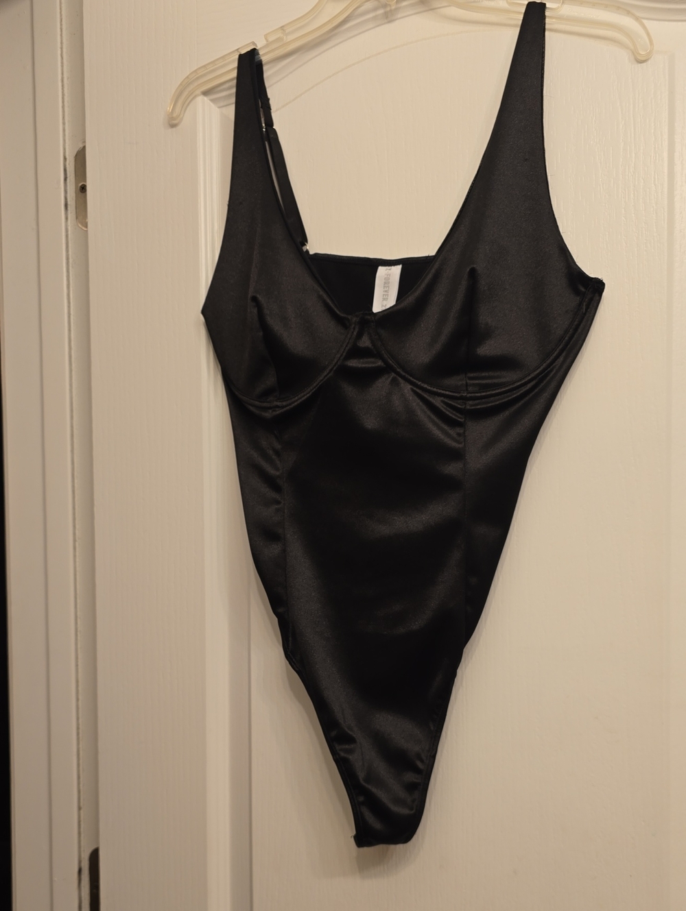 Forever 21 Black Satin Underwire Thong Bodysuit